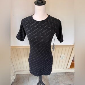 DKNY Womens T-shirt Dress XS Black Athletic Logo Short Sleeve Crew Neck  NWT